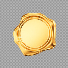 Shiny Gold Wax Seal Stamp – Luxury Blank Seal Emblem on Transparent Background

