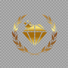 Golden Diamond with Laurel Wreath – Luxury Award Emblem on Transparent Background

