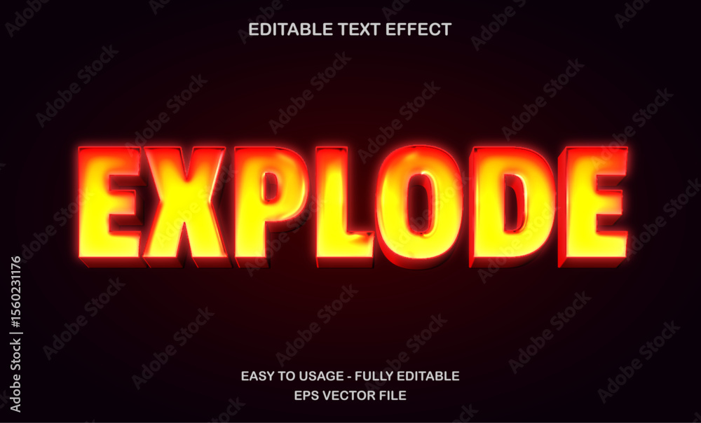 Poster Yellow red explode text effect with fiery blast style for dynamic and powerful theme