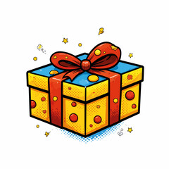 Gift boxes concept with charming, stylized present tied with bright red bow. Gift boxes represent celebration, joy, and are often given on holidays and birthdays.