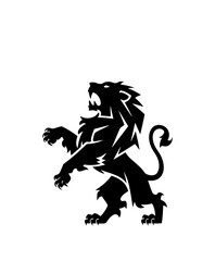 Royal heraldic lions. Black silhouette of rampant lion and griffins for logo or coat of arms. Premium wild animal crest symbols.	
