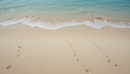 Gentle Ocean Waves Kiss the Sun Drenched Sandy Beach Leaving Footprints Fading in the Soft Warm Sand