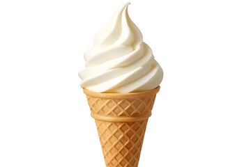 Vanilla ice cream in a waffle cone, isolated on white background