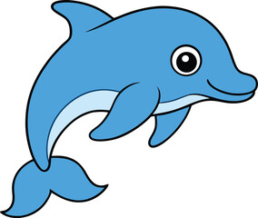 Adorable Cartoon Dolphin Illustration Leaping Aquatic Mammal