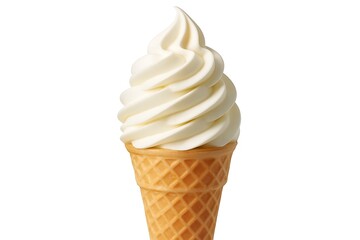Vanilla ice cream in a waffle cone, isolated on white background
