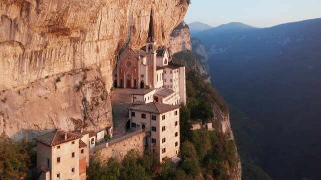 Madonna della Corona church in the rocks of Verona province, Italy