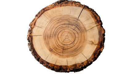 Fototapeta premium Title: Round Wooden Tree Slice with Natural Bark Texture Isolated on White Background