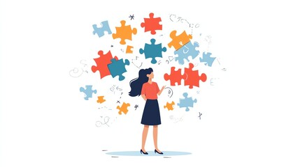Problemsolving Critical thinking, person solving a puzzle, flat design illustration