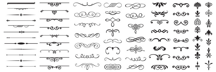 Set or collection of vector filigree flourishes for design. Decorative elements collection.