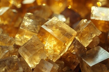 Macro close up of perfect yellow cubic crystals creating a stunning natural pattern