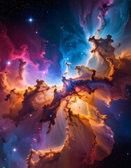 Obraz premium Luminous Nebula with Vibrant Cosmic Clouds and Stars