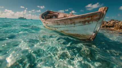 Naklejka premium White yacht edge reflecting over deep blue water