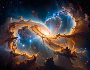 Obraz premium Luminous Nebula with Vibrant Cosmic Clouds and Stars
