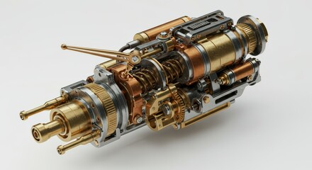 Naklejka premium Intricate Steampunk Engine: A 3D Render of a Complex Mechanical Device