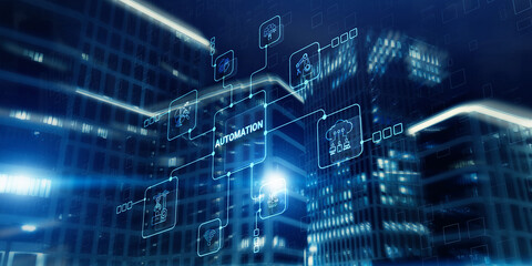 Automation concept. Technology Process System on city background