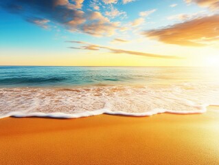 Serene Waves Rolling onto the Golden Shore at Sunset