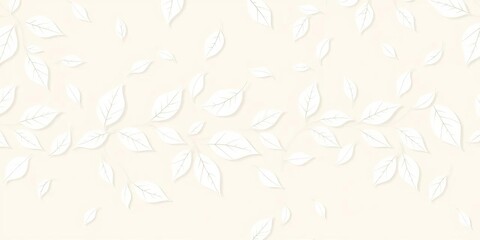 Horizontal seamless vector pattern of white leaves on a neutral background, perfect for autumn designs, neutral colors, elegant