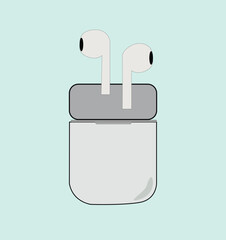 vektor Wireless earphones in case. Cordless earbuds in box