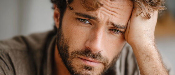 Obraz premium Pensive man resting head on hand