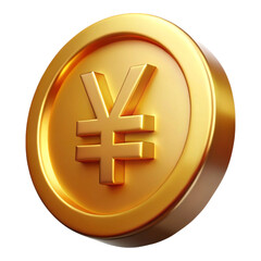 Obraz premium A highly detailed photorealistic 3d render of a golden Yen currency symbol coin with a slight perspective view and a black background isolated on a transparent background