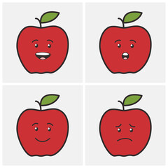 Set of Cute Red Apple Emoticons with Different Expressions