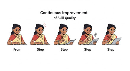 this image shows continuous improvement of skill quality step by step process learning diagram skill development progress drawing writing. It is a great example of learning.