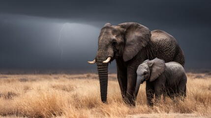 Obraz premium Explore african elephants in the wild mother and baby elephant on the savanna safari wildlife photo