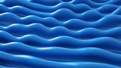 Waves, motion, rhythm—this 3D render features smooth, glossy, horizontally flowing blue waves with undulating patterns and light reflections, evoking a tranquil yet dynamic energy through soft lightin