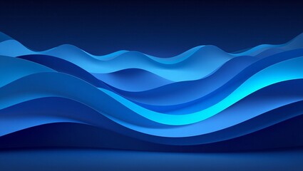 Waves, motion, rhythm—this 3D render features smooth, glossy, horizontally flowing blue waves with undulating patterns and light reflections, evoking a tranquil yet dynamic energy through soft lightin