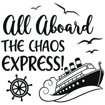 All Aboard the Chaos Express family cruise vector illustration