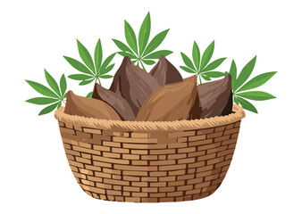 Fresh Dark Yams in Woven Farm Basket - Vector Illustration