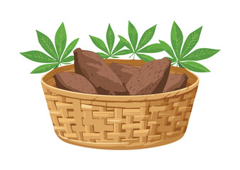Rustic Basket with Brown Root Vegetables - Vector Illustration