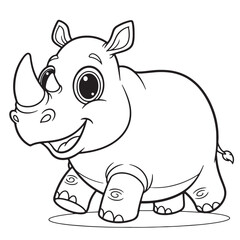 Adorable Baby Rhino Coloring Page Cute Cartoon Illustration