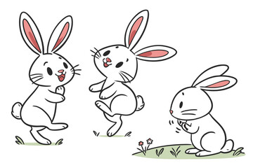 Hand-Drawn Bunny Outline Clipart in Various Poses
