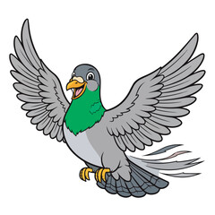 Happy Flying Pigeon Cartoon Illustration