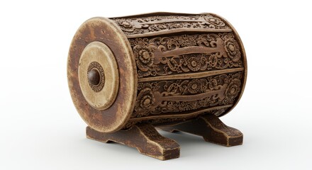 Intricate Carved Wooden Drum: A Masterpiece of Asian Craftsmanship
