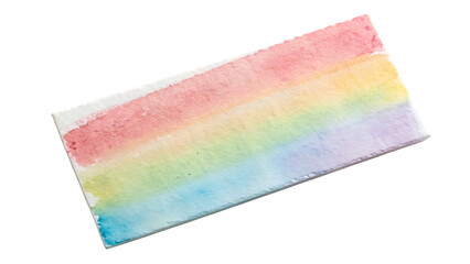 A delightful rainbow watercolor wash in pastel shades forms a rectangular shape isolated on...