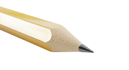 Close Up View of Yellow Pencil with Graphite Tip on Black Background Isolated Transparent Background