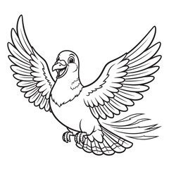 Cheerful Flying Pigeon Illustration Line Art for Coloring Pages and Designs