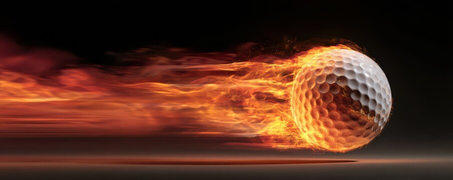 Golf Ball in Motion with Flames and Dynamic Effects Illustrating Speed and Energy in a Sporty Background