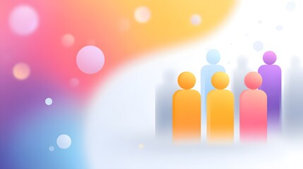 Abstract colorful gradient background with simplified human figures in orange, blue, pink, and purple, symbolizing diversity or community.