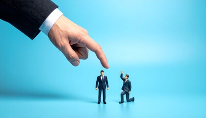 A boss's finger pointing down at two small figures in a power dynamic