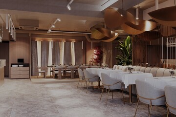Elegant modern restaurant interior with luxurious design elements