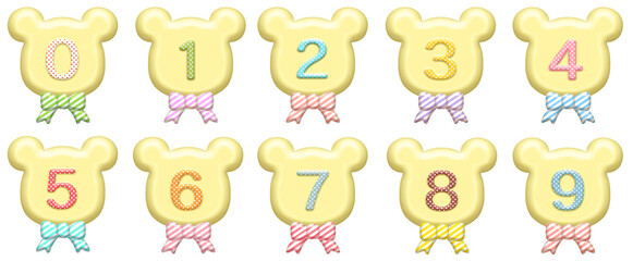 Decorative Pastel color numbers 0-9 with bear shape set. Vintage Cute  Font Alphabet, letter of number Kids birthday party decor, evoking fun and learning or perfect for children's educational tools.