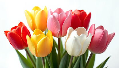 Obraz premium Fresh tulips with green leaves
