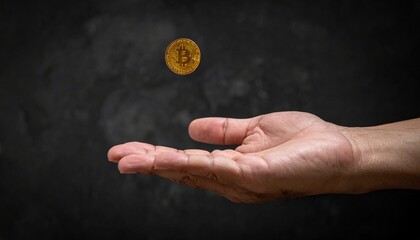 A hand tossing a bitcoin, symbolizing the volatile nature of cryptocurrency
