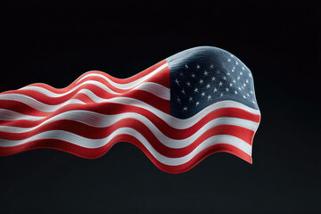 Dynamic american flag representation in a studio setting high-resolution image dark background celebrating patriotism and national identity