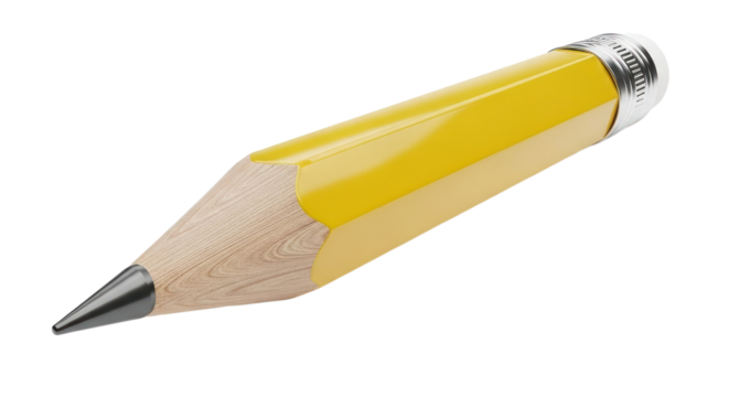 Detailed Yellow Pencil with Gray Tip Isolated on Transparent Background