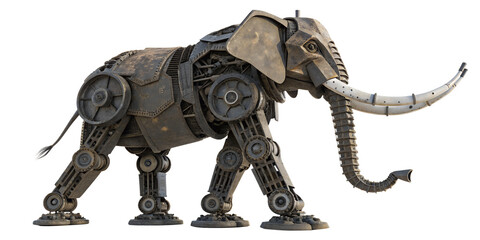 A large mechanical elephant robot, isolated on transparent background