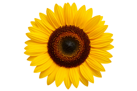 Top View of Sunflower Head with Perfect Symmetry and No Stem, isolated on a transparent background